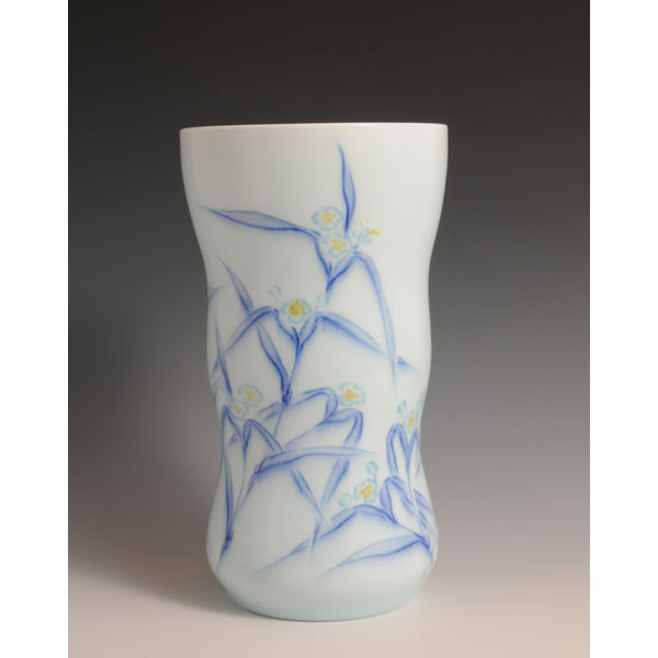 MURASAKI TSUYUKUSAMON KAKI (Flower Vase with Spiderworts design) Arita ware