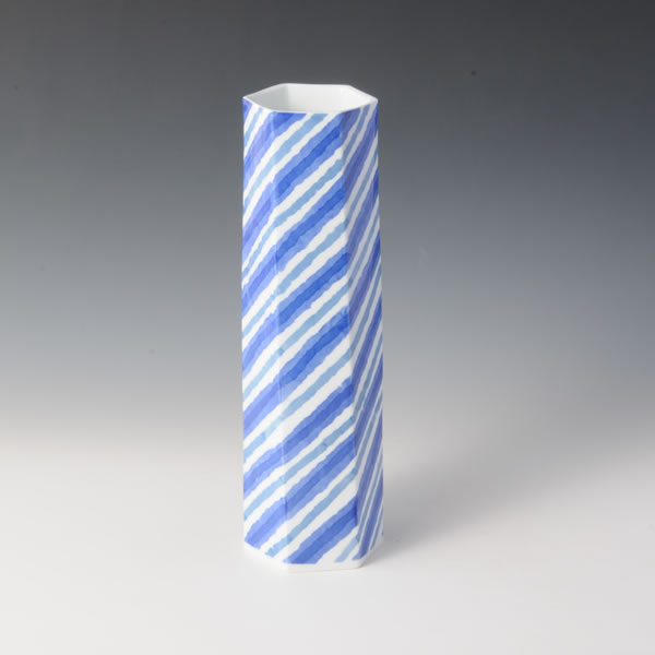WASHIZOME SHIMAMON KASEI (Flower Vase with Stripe design) Arita ware