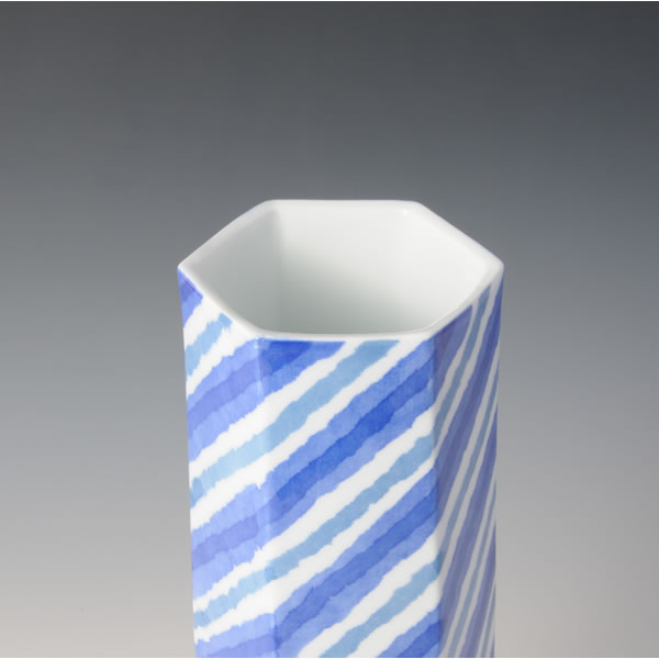 WASHIZOME SHIMAMON KASEI (Flower Vase with Stripe design) Arita ware