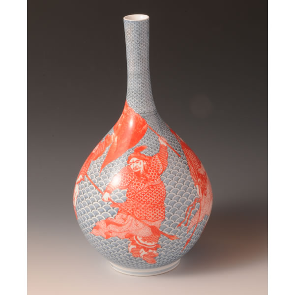 SOMETSUKE BENIMUSHAE SEIGAIHA KABIN (Flower Vase with Red Warrior Picture in underglaze blue) Arita ware