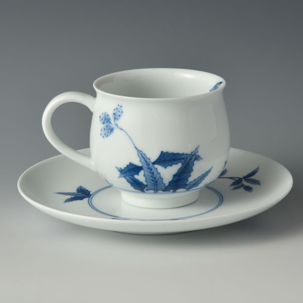 SOMETSUKE COFFEEWAN (Cup & Saucer in underglaze blue) Arita ware