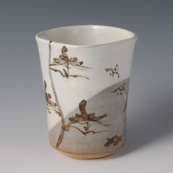 EGARATSU HANBAKE YUNOMI (Decorated Karatsu Teacup with half-Brush Marks) Karatsu ware