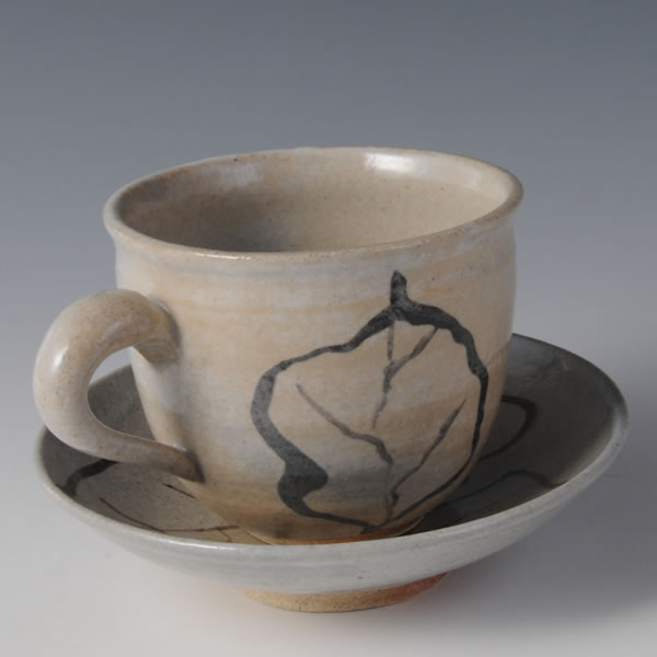 EGARATSU COFFEEWAN (Decorated Karatsu Cup & Saucer with brush) Karatsu ware