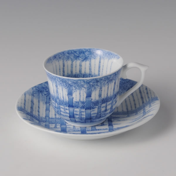 COFFEEWANZARA CHIKURINE (Cup & Saucer with Bamboo Grove design) Mikawachi ware