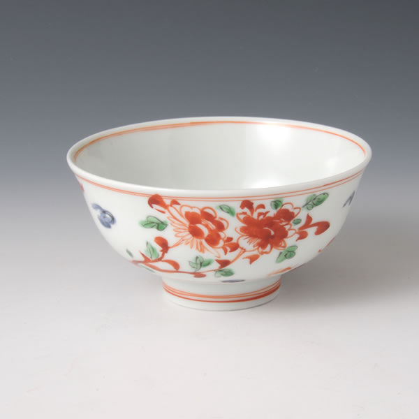 GOSUAKAE SOKAMON MESHIWAN (Bowl with Floral Plant design in overglaze red enamel) Arita ware