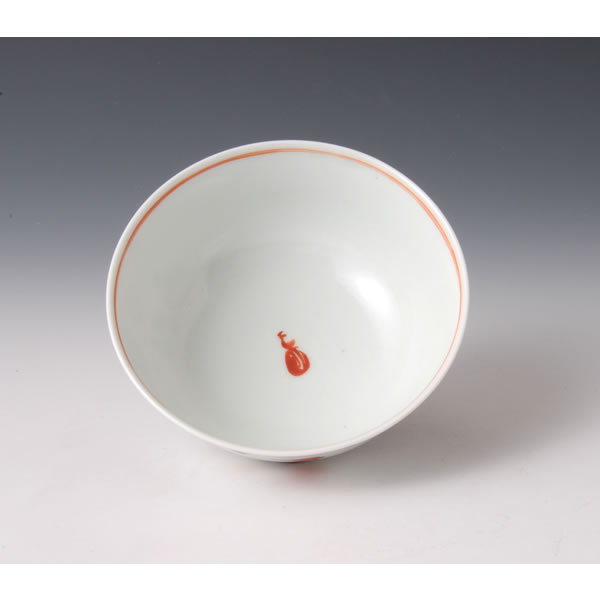 GOSUAKAE SOKAMON MESHIWAN (Bowl with Floral Plant design in overglaze red enamel) Arita ware