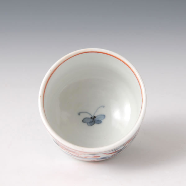 GOSUAKAE SOKAMON GUINOMI (Sake Cup with Floral Plant design in overglaze red enamel) Arita ware