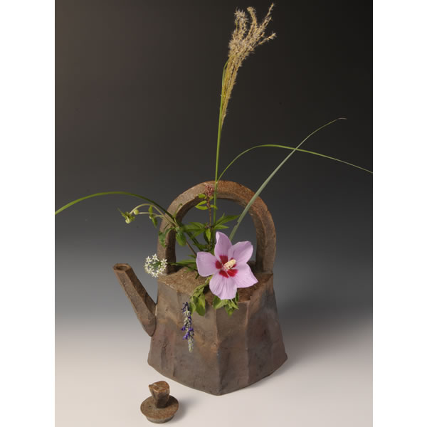 YAKISHIMEDOBINGATA KAKI (High-fired unglazed Flower Vase with the Teapot design B) Takeo ware