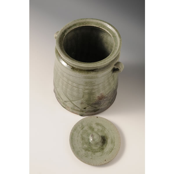 AOGARATSU MIZUSASHI (Green glazed Karatsu ware Fresh-water Jar) Takeo ware