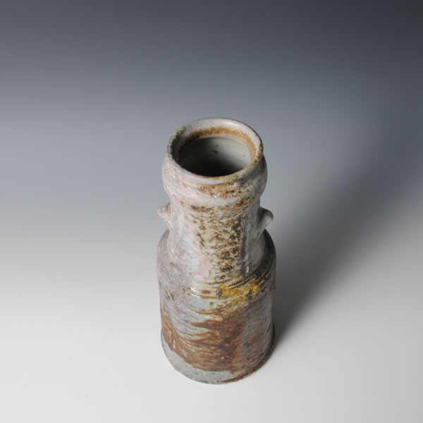 CHOSENGARATSU YOHENHANAIRE (Two-colored Karatsu ware Flower Vase with Kiln Effects A) Takeo ware