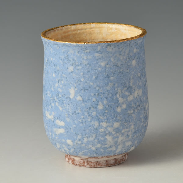 SUIDEI KINHEKISAI YUNOMI (Teacup with Sprayed Slip decoration and Golden and Blue Design B) Tanba ware