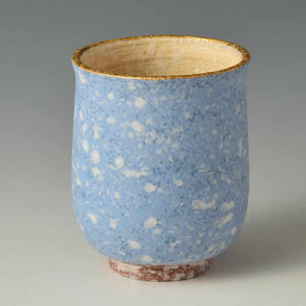 SUIDEI KINHEKISAI YUNOMI (Teacup with Sprayed Slip decoration and Golden and Blue Design B) Tanba ware