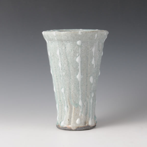 HAIYU SANSAI HANAIKE (Flower Vase with Ash glaze & Three-colored decoration B) Kyoto ware