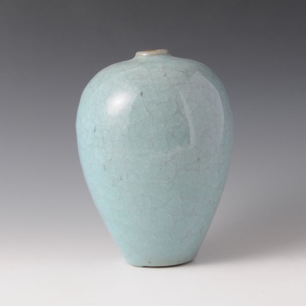 SEIJI YOHEN HENKO (Flattened Jar with Kiln Effects and Celadon glaze) Kyoto ware
