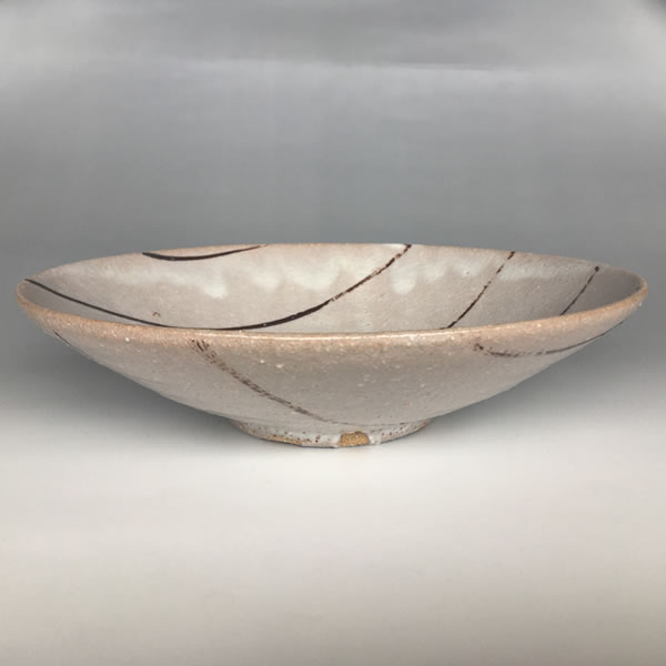 TETSUHAKE HAIYU HIRABACHI (Bowl with Brush Marks & Ash glaze decoration)