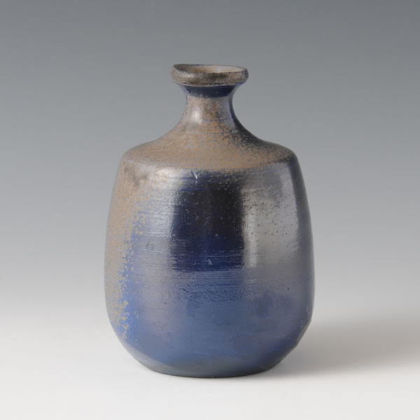 AISAI TOKKURI (Sake Bottle with Indigo glaze decoration C) Bizen ware