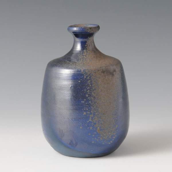AISAI TOKKURI (Sake Bottle with Indigo glaze decoration C) Bizen ware