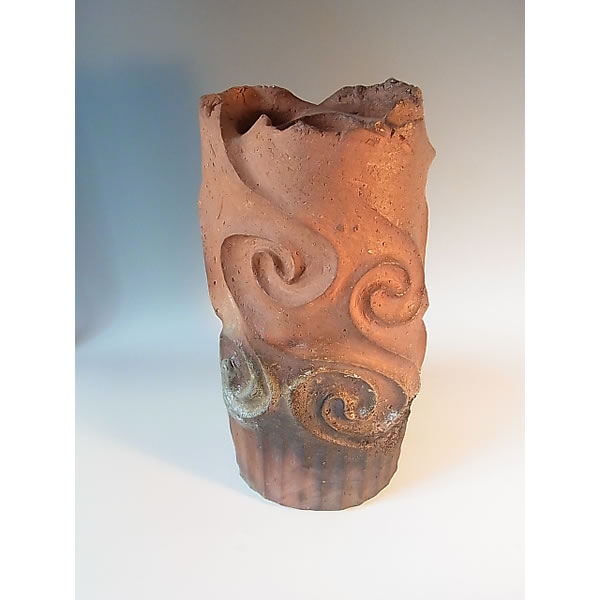 RASENMON KAKI (Flower Vase with Spiral design) Bizen ware