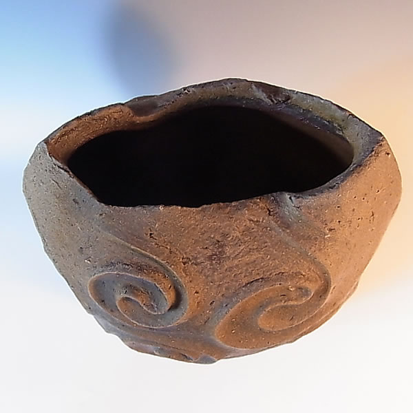RASENMON HENKO (Flattened Jar with Spiral design) Bizen ware