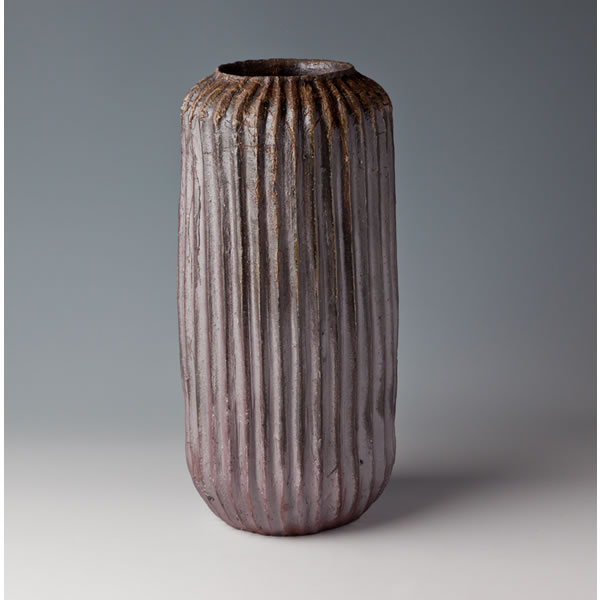 BIZEN SENMONCHO HANAIKE (Flower Vase with Line design) Bizen ware