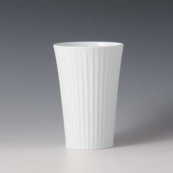 HAKUJI SENBORI CUP (White Porcelain Cup with Engraved Line design) Arita ware