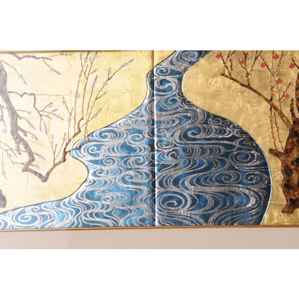 HAKUSANSAI KOHAKUBAI TOGAKU (Porcelain Painting Frame with Red & White Plum Blossoms Colored Foils)