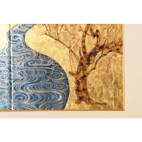 HAKUSANSAI KOHAKUBAI TOGAKU (Porcelain Painting Frame with Red & White Plum Blossoms Colored Foils)