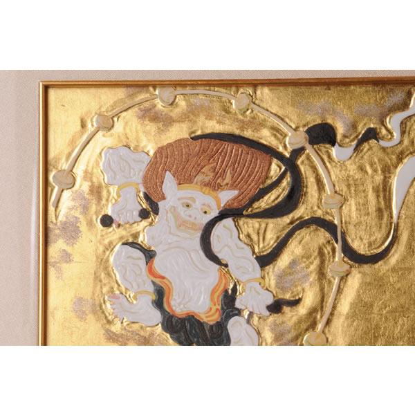 HAKUSANSAI FUJINRAIJINZU TOGAKU (Porcelain Painting Frame with Wind and Thunder Gods Color Foils)