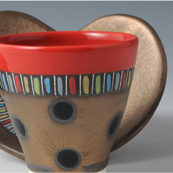 RGB DEMITSU (Cup & Saucer with Red Gold & Black decoration A) Mino ware