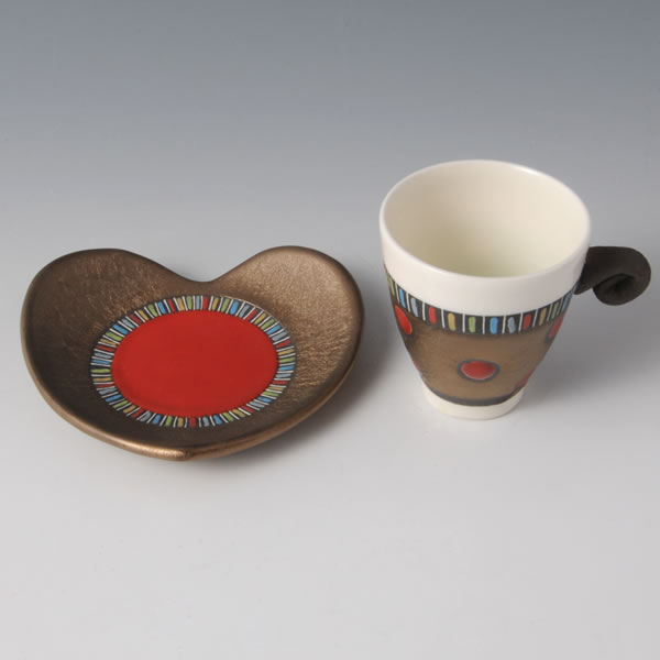 RGB Demitasu (Cup & Saucer with Red Gold & Black decoration B) Mino ware