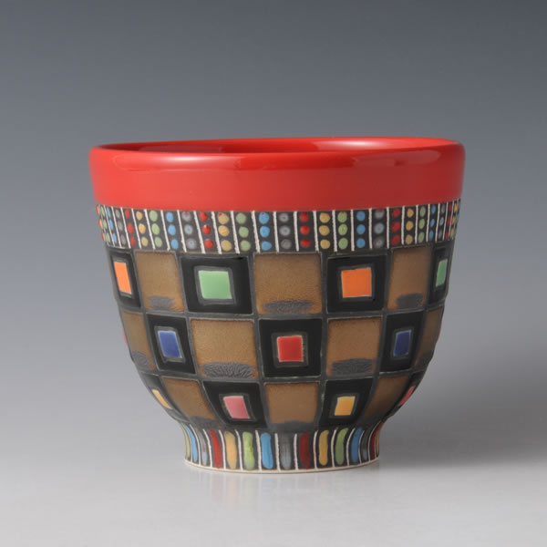 RGB MACCHAWAN (Tea Bowl with Red Gold & Black decoration) Mino ware