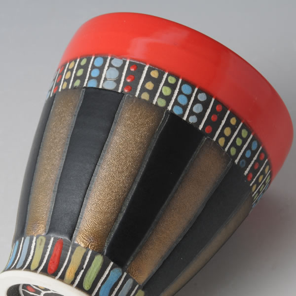 RGB GUINOMI (Sake Cup with Red Gold & Black decoration A) Mino ware