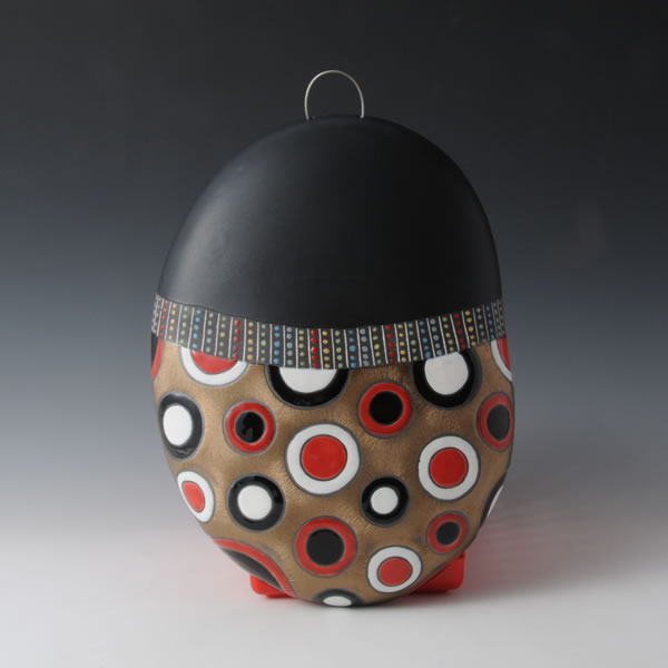 RGB WALL OBJET (Wall Hanging Objet with Handles & Red Gold & Black decoration) A Mino ware