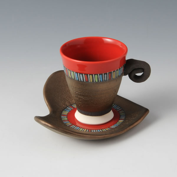 RGB Demitasu (Demitasse Cup & Saucer with Red Gold & Black decoration C) Mino ware