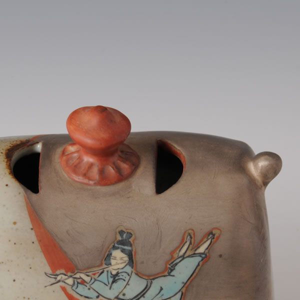 GINSAI IROE TENYOMON KORO (Incense Burner with Celestial Maiden design in overglaze enamel) Hizenyoshida ware
