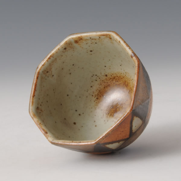 GINSAI KIKAMON MENTORI GUINOMI (Faceted Sake Cup with Geometric design in silver decoration) Hizenyoshida ware