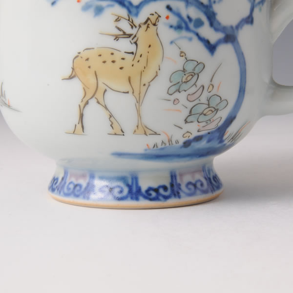 SOMENISHIKI SHIKAMON WANZARA (Cup & Saucer with Deer design in polychrome overglaze painting) Hizenyoshida ware