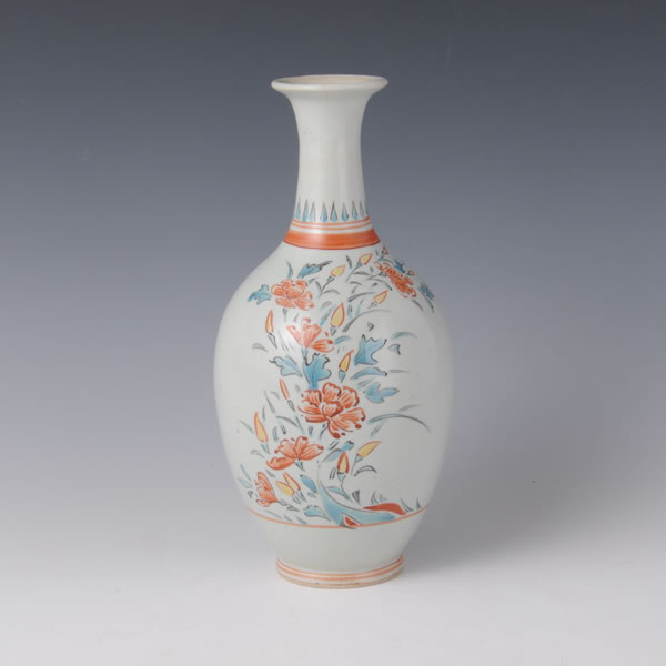 IROE HANAMON KABIN (Flower Vase with Flower design in overglaze enamel B) Hizenyoshida ware