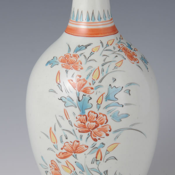 IROE HANAMON KABIN (Flower Vase with Flower design in overglaze enamel B) Hizenyoshida ware