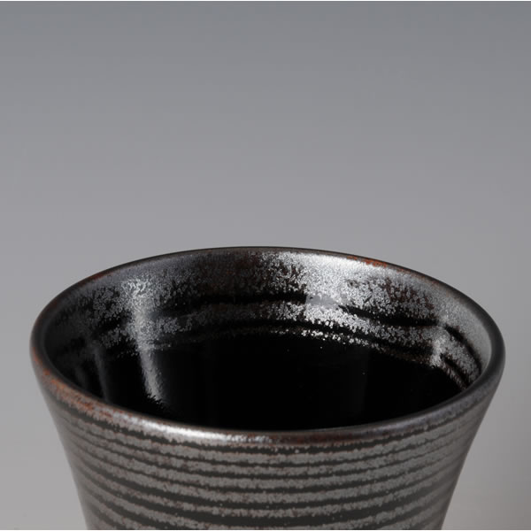 TENMOKUGINSAI OBIMON FREECUP (Tenmoku Cup with Belt design and silver decoration)