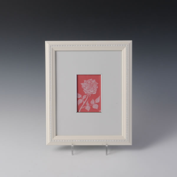 PINKJI TSUIHAKUDE BARAMON TOGAKU (Porcelain Panel Painting by Patio Patt with Rose design)