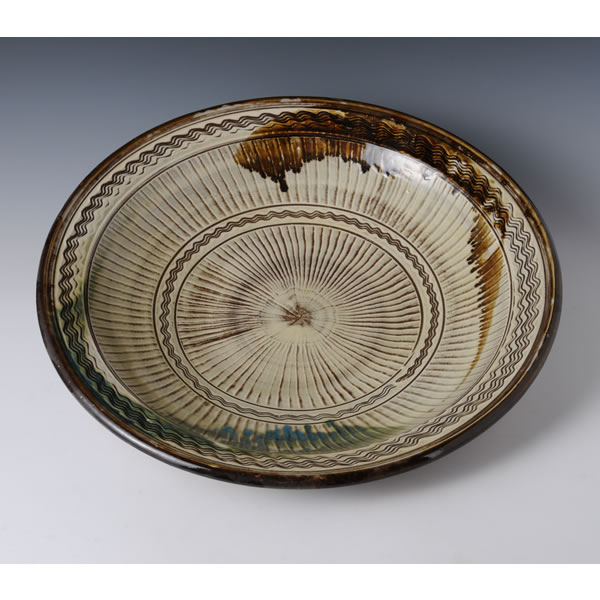 HAKEMEUCHIKAKE OZARA (Plate with Brush Marks & poured glazes) Koishiwara ware