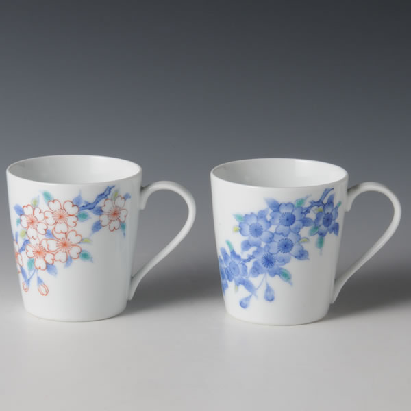 NABESHIMA SAKURAMON PAIR MAGCUP (A pair of Cups with the Cherry Blossoms design & multi-colored overglaze enamel) Nabeshima ware