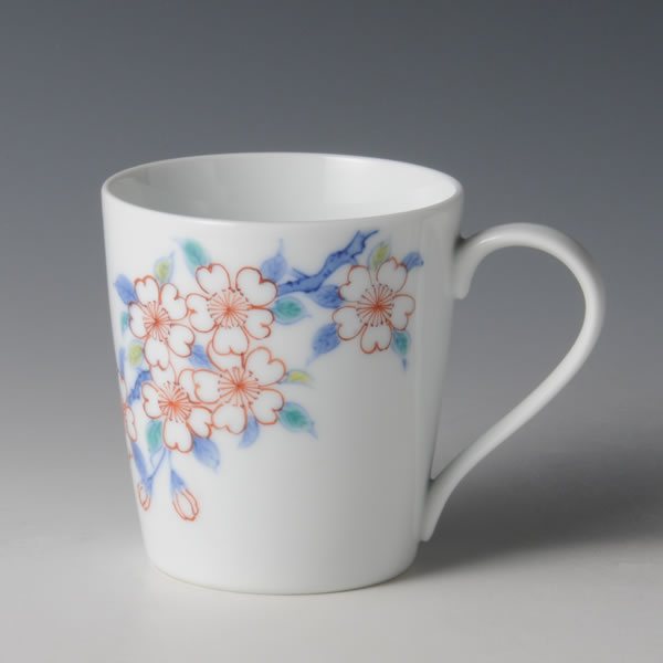 NABESHIMA SAKURAMON PAIR MAGCUP (A pair of Cups with the Cherry Blossoms design & multi-colored overglaze enamel) Nabeshima ware