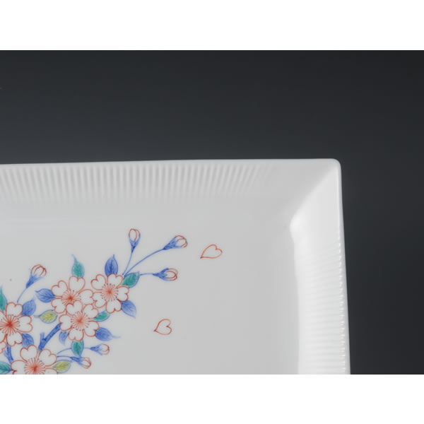 IRONABESHIMA SAKURAMON NAMIGATA PLATE (Plate with the wave-shaped Cherry Blossoms design & multi-colored overglaze enamel) Nabeshima ware