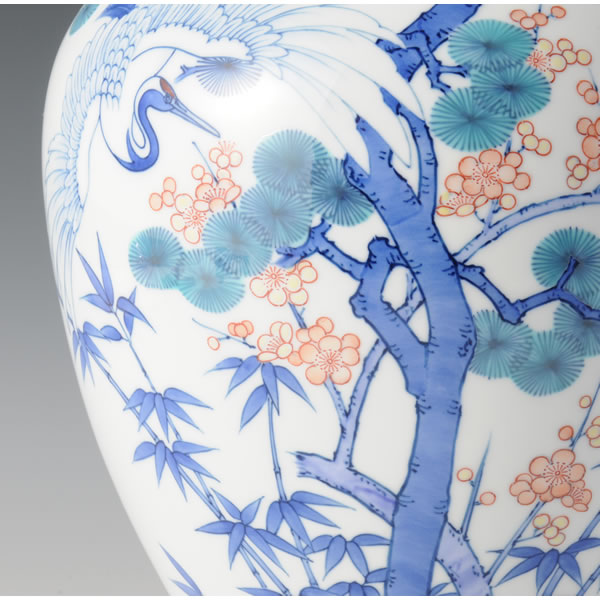 IRONABESHIMA SHOCHIKUBAI TOKUDAI KABIN (Flower Vase with multi-coloured overglazed enamel) Nabeshima ware