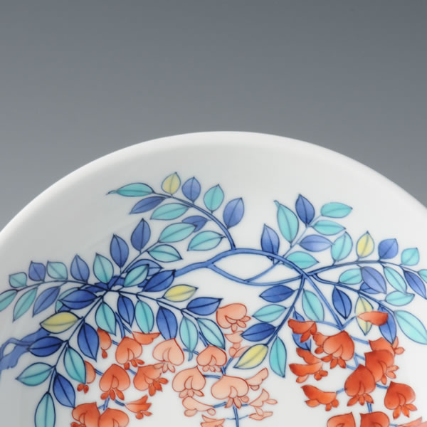 IRONABESHIMA HAGIMON SARA (Plate with Bush Clover design multi-coloured overglazed enamel) Nabeshima ware