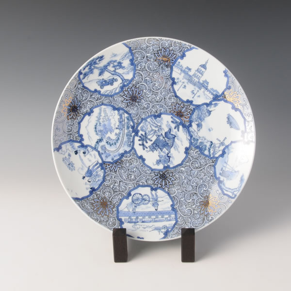 IRONABESHIMA YUKIWAMON SARA (Plate with Snowflakes design multi-coloured overglazed enamel) Nabeshima ware