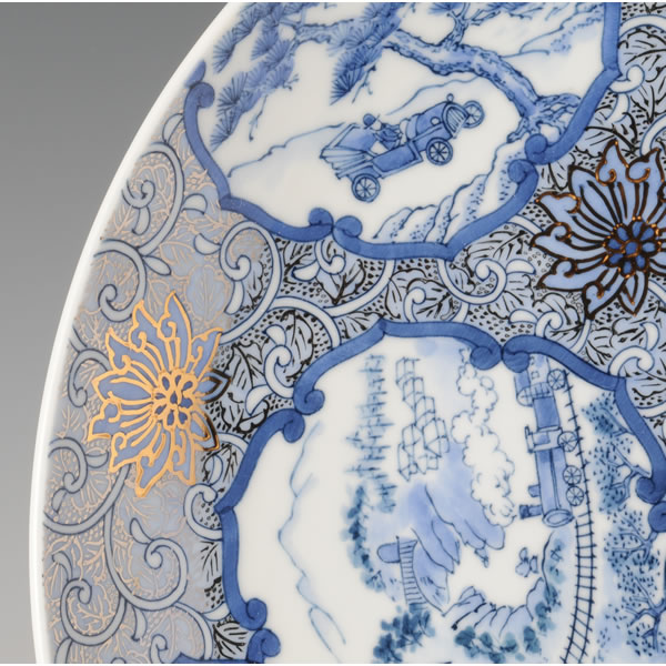 IRONABESHIMA YUKIWAMON SARA (Plate with Yukiwa design multi-coloured overglazed enamel) Nabeshima ware