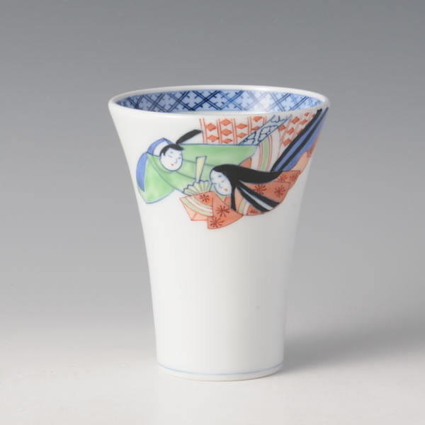 IRONABESHIMA GENJIMONOGATARI FREECUP (Cup The Tale of Genji with multi-coloured overglazed enamel) Nabeshima ware